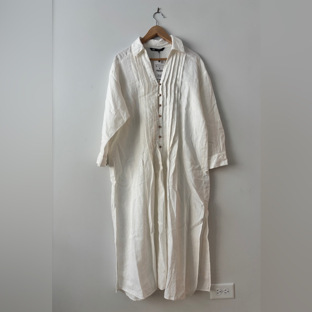 Zara Cream Women Casual Button Down Dress